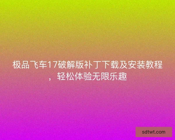 极品飞车17破解版补丁下载及安装教程，轻松体验无限乐趣